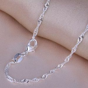 Fashion 2mm 925 Jewelry Silver Plated Water Wave Necklace Chains
